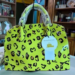Leopard Print Yellow Handbag with Crossbody Strap and Matching Wallet
